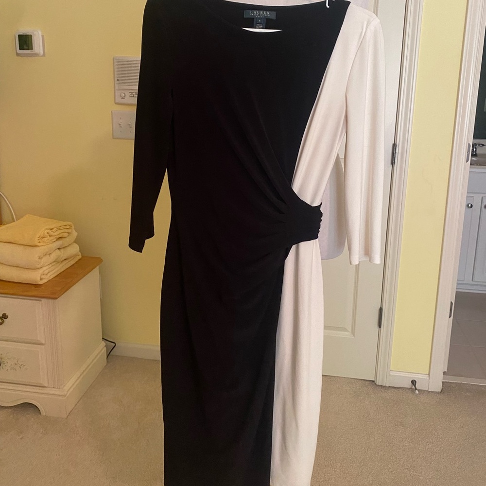 Ralph Lauren color block jersey work evening dress